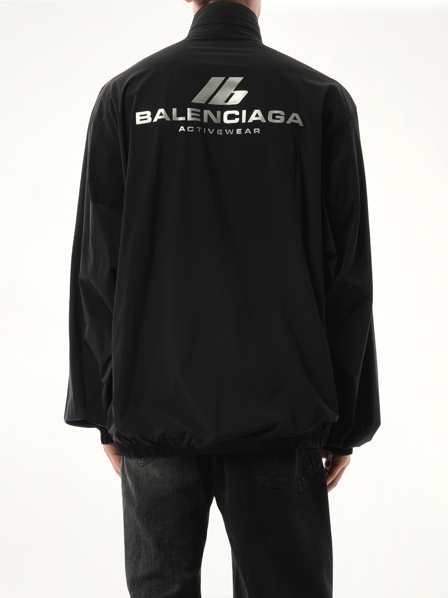 Stretch Nylon Windbreaker in Black