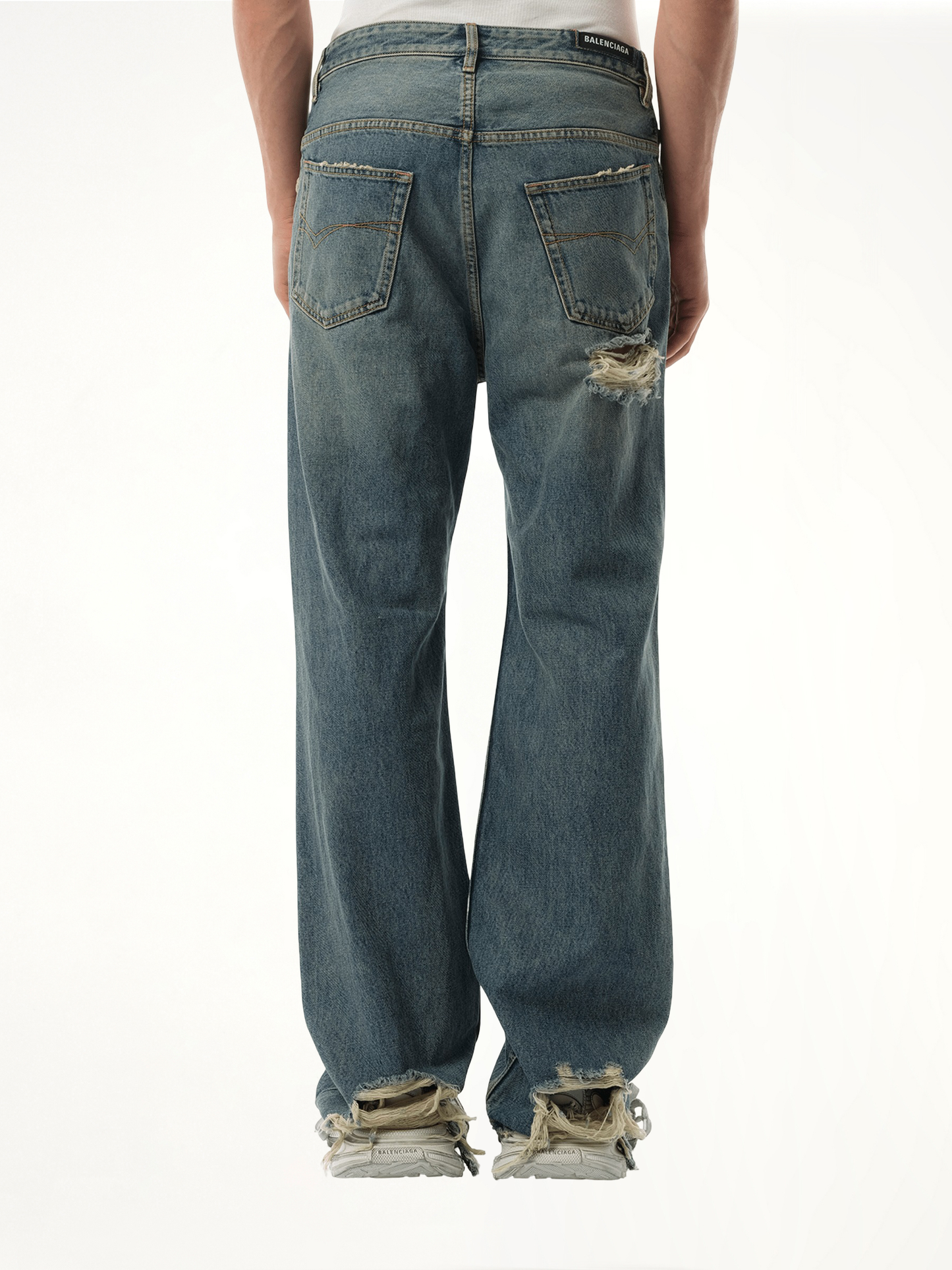 Light Indigo Denim Ripped Pants in Sun Bleached Blue