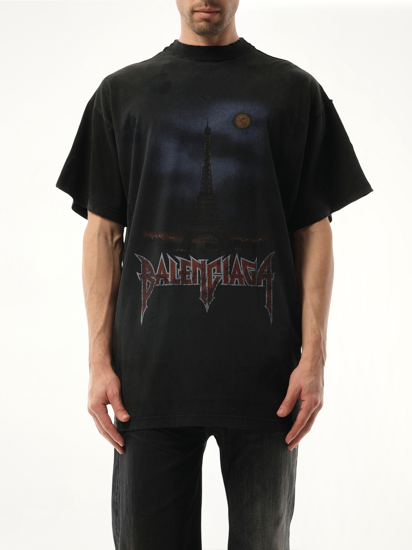 Double Front T-Shirt in Washed Black