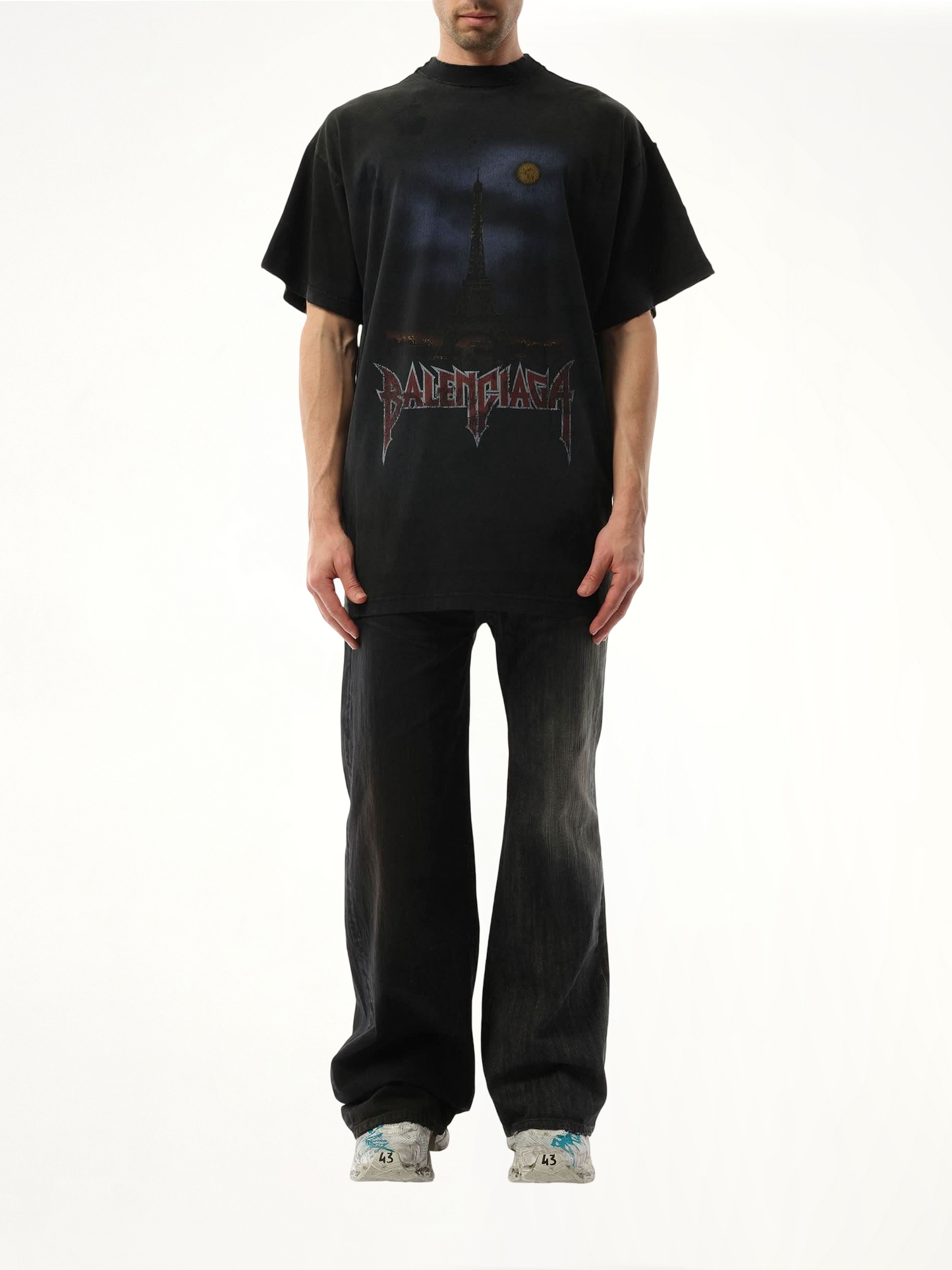 Double Front T-Shirt in Washed Black