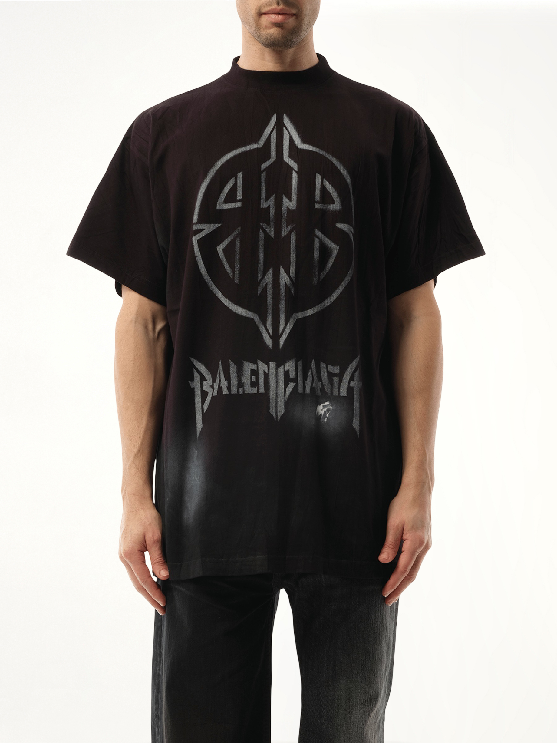 Metal BB Stencil Oversized T-Shirt in Black