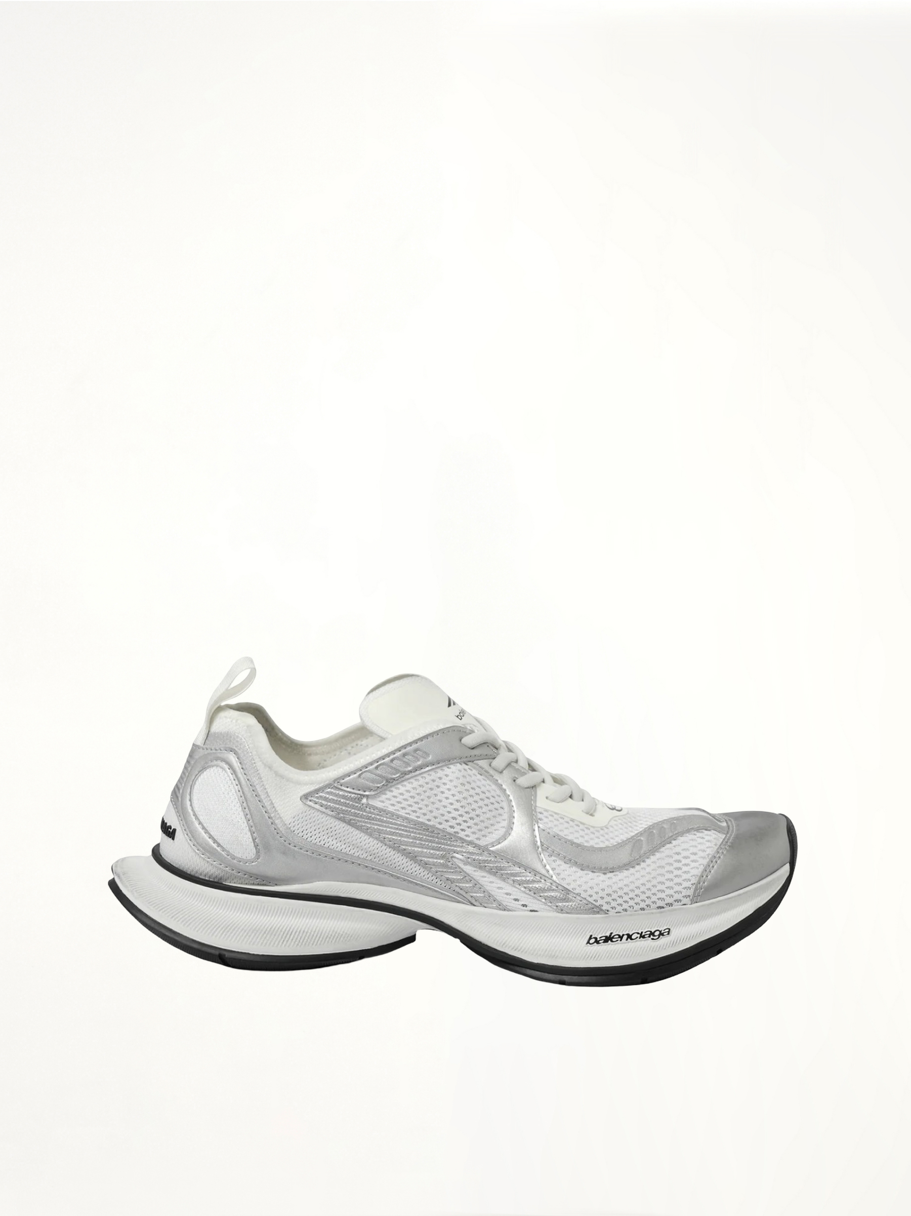 Circuit Sneaker in White/Silver Side View | BALENCIAGA