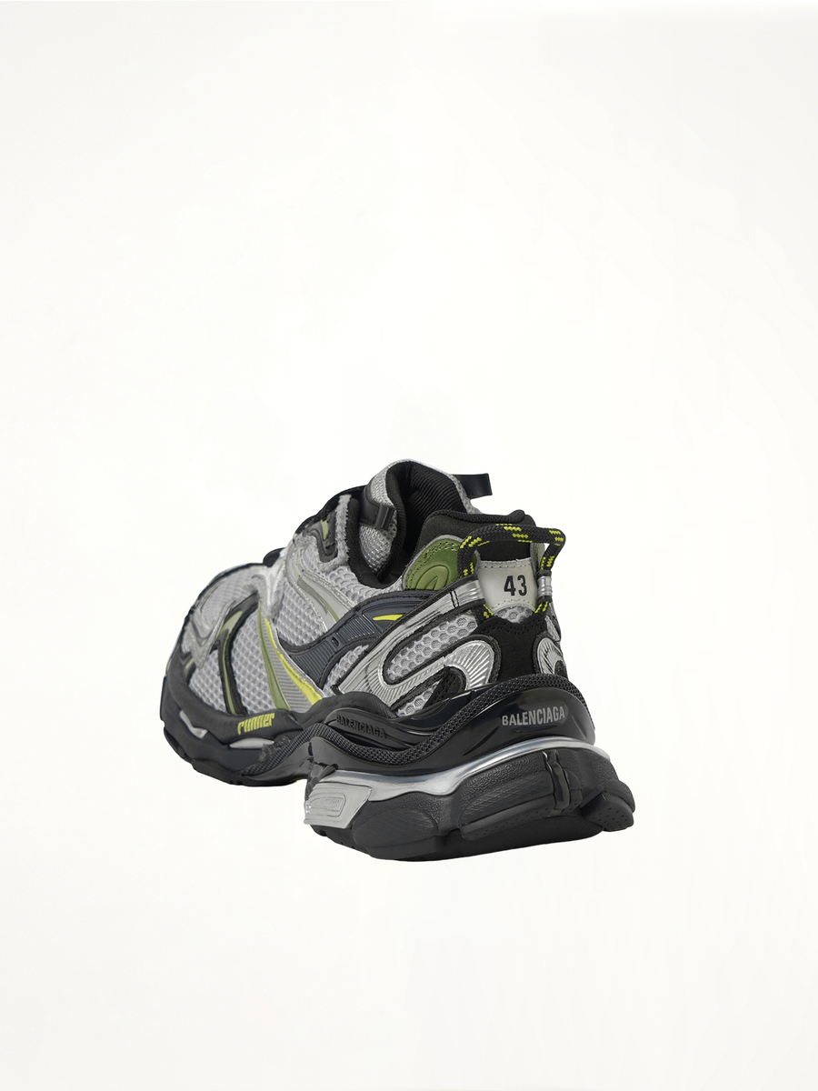 Runner 2 Sneaker in Grey/Khaki/Yellow Back View | BALENCIAGA