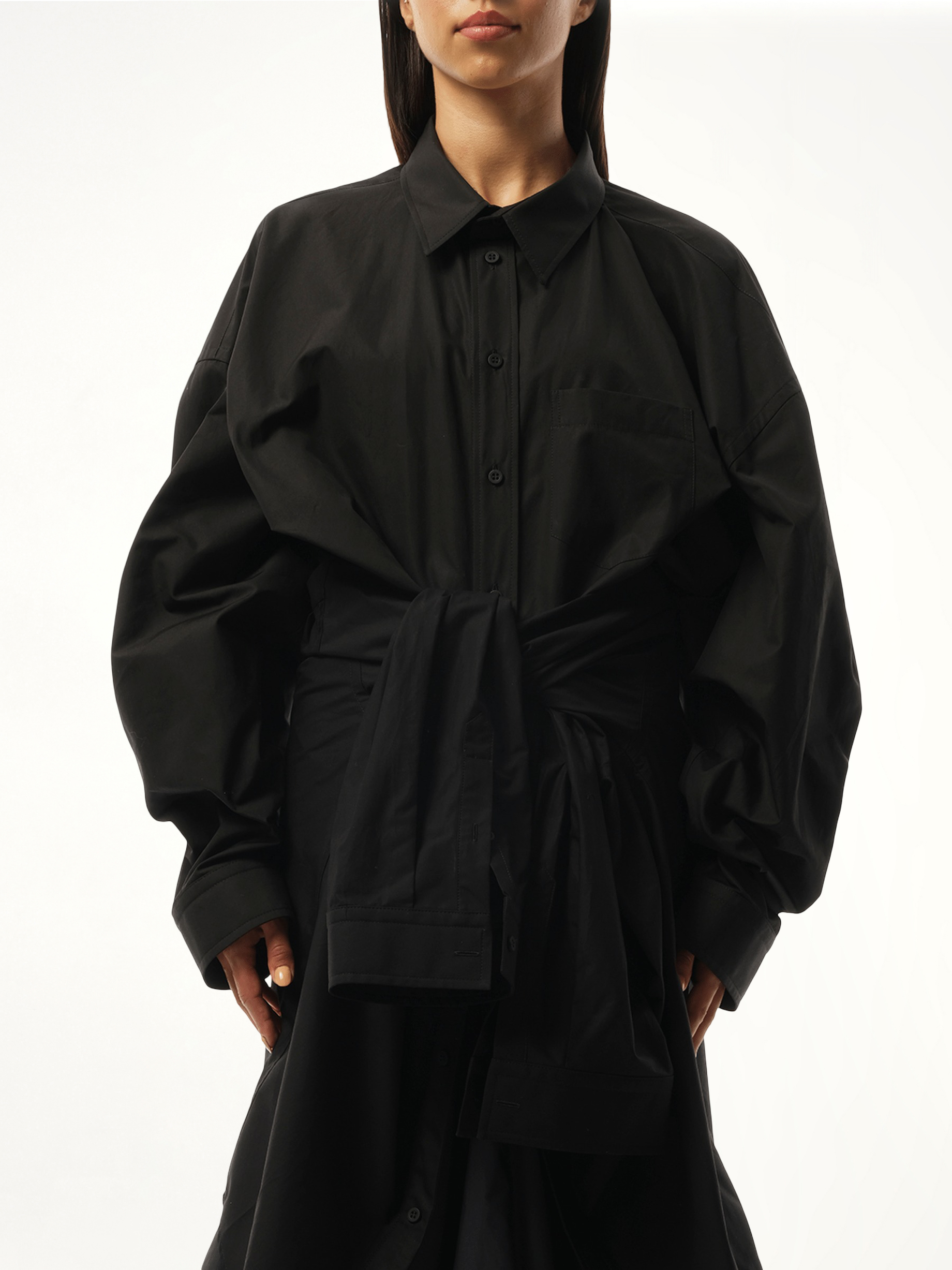 Patched Shirt Dress in Black