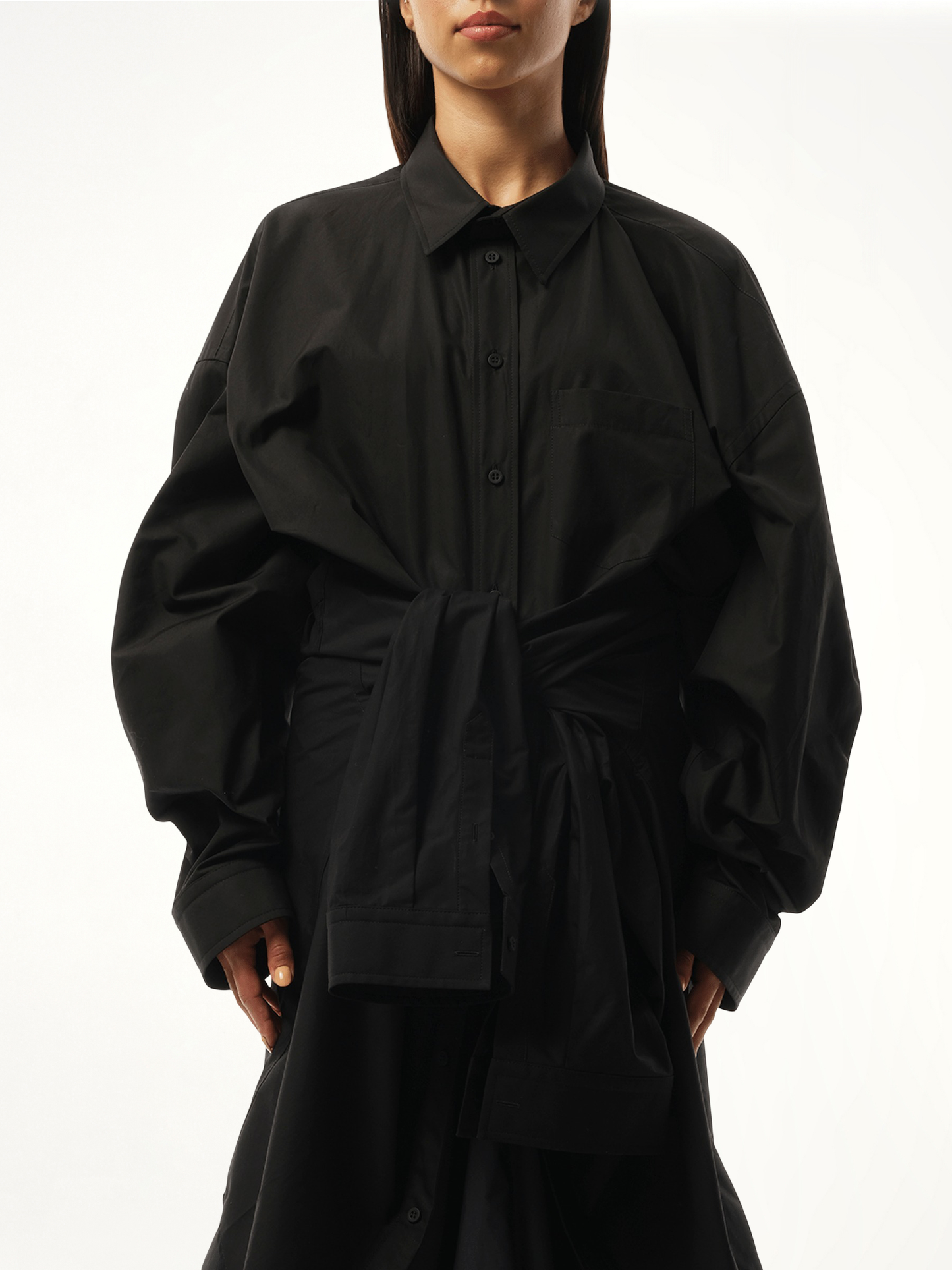 Patched Shirt Dress in Black