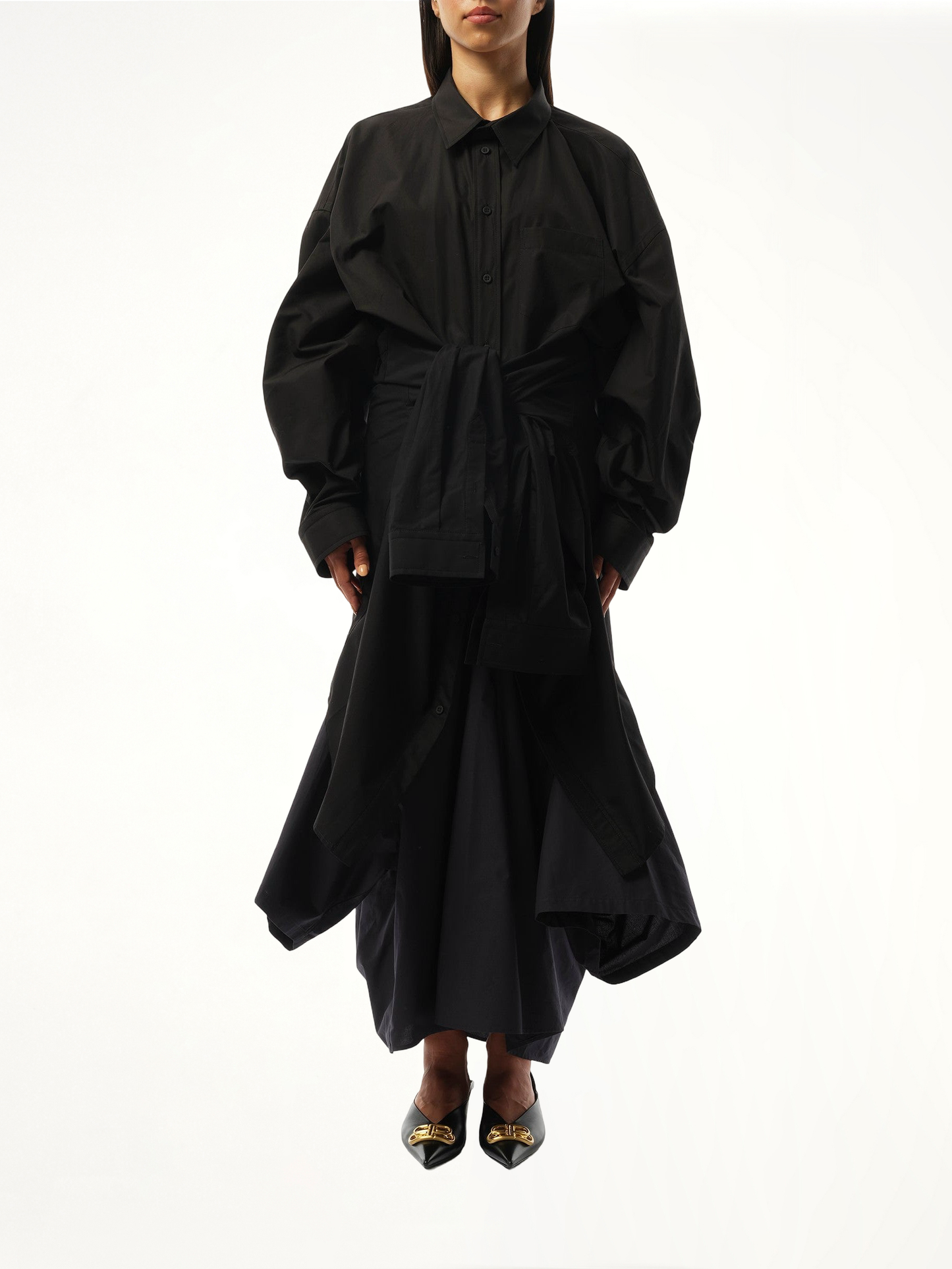 Patched Shirt Dress in Black