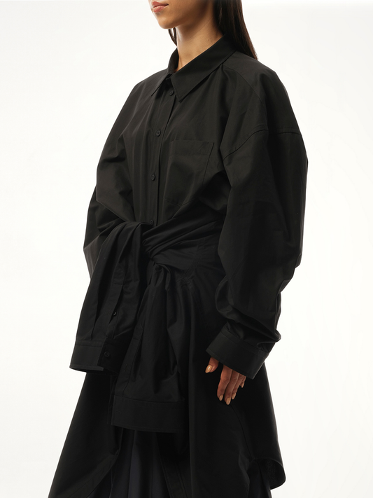 Patched Shirt Dress in Black