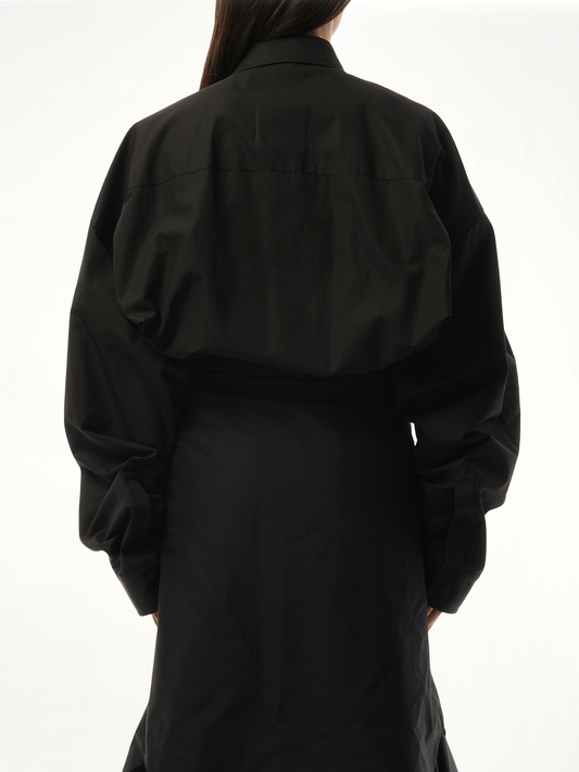 Patched Shirt Dress in Black