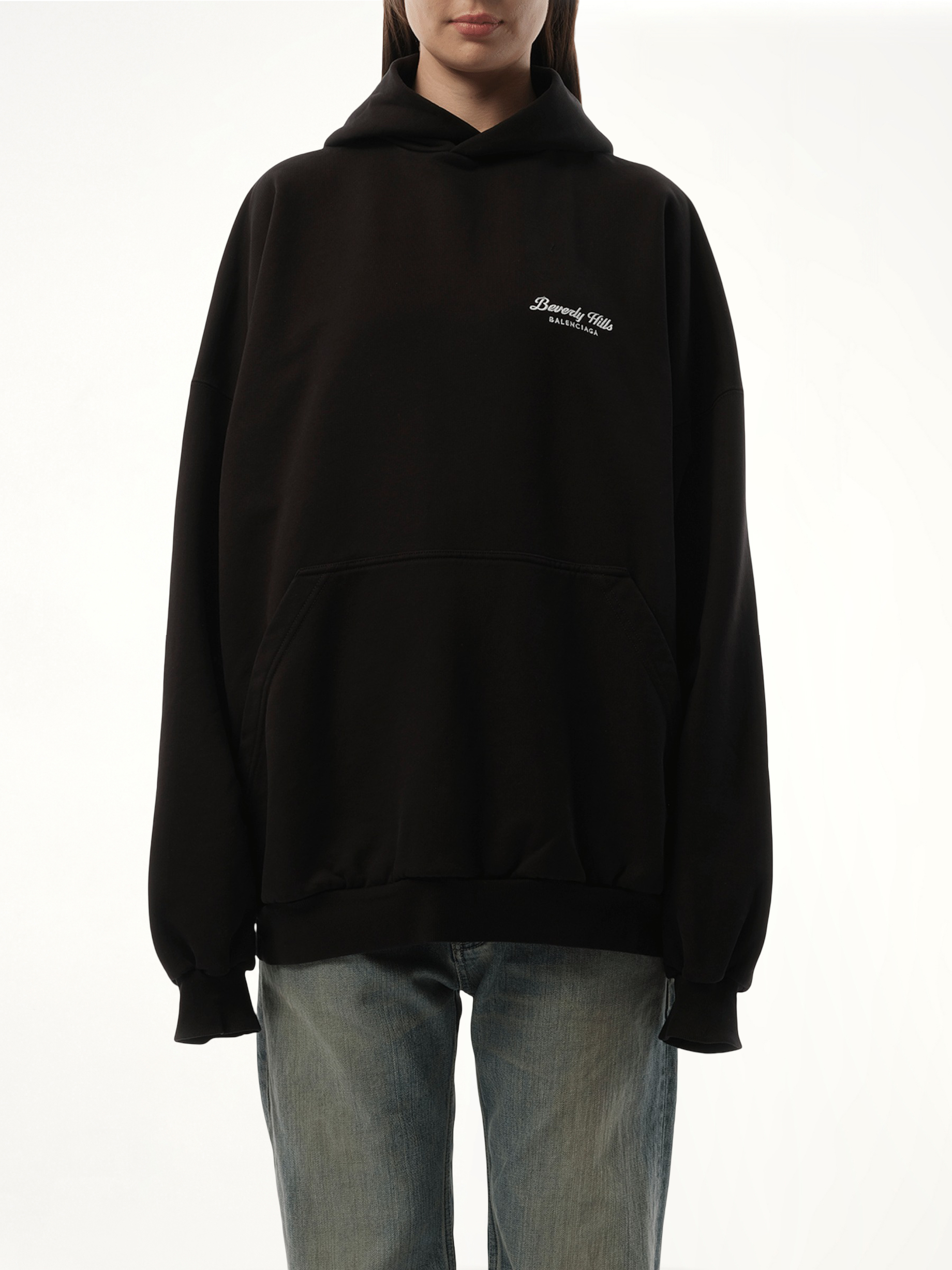 Beverly Hills Large Fit Hoodie in Washed Black