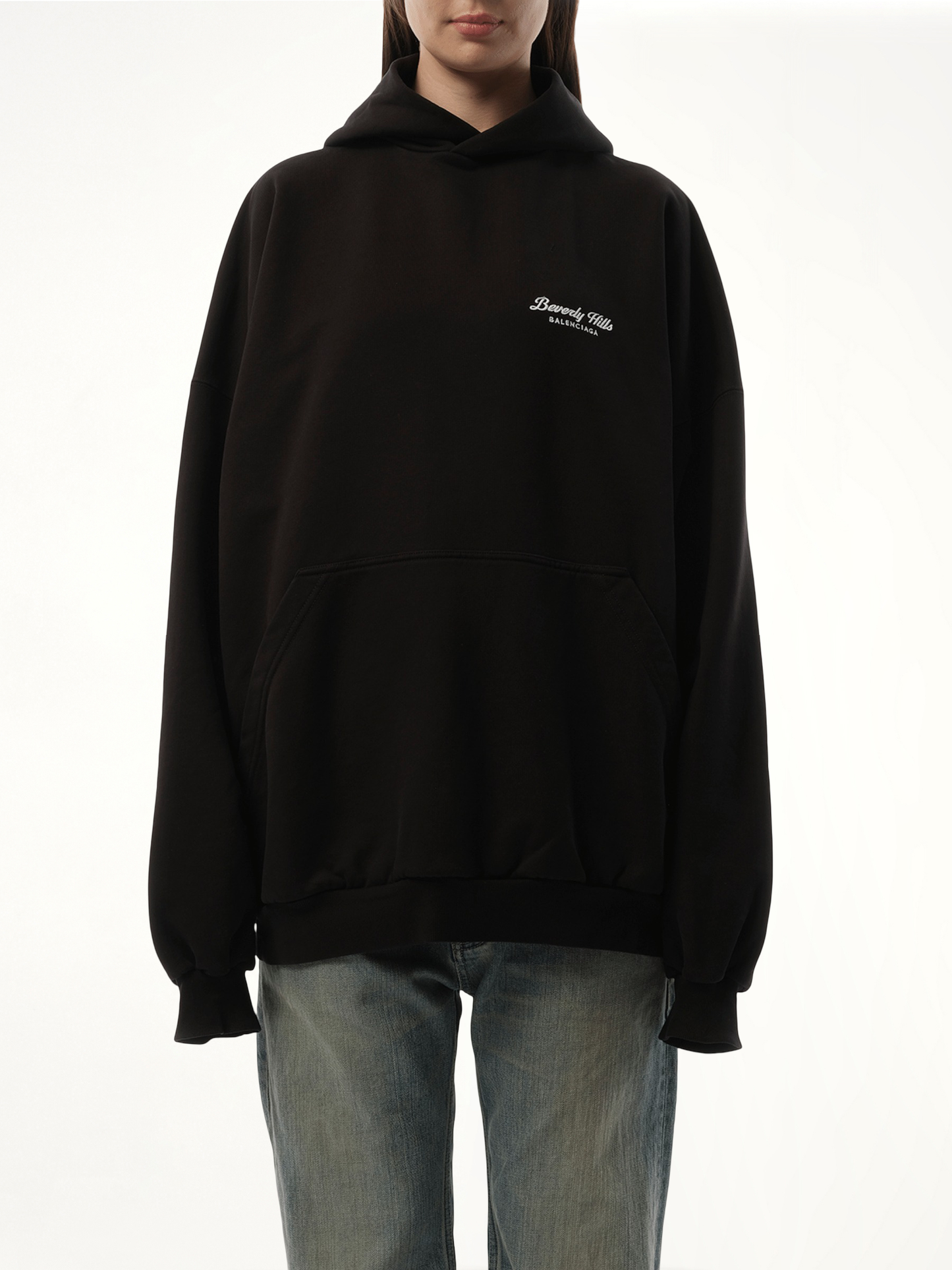 Beverly Hills Large Fit Hoodie in Washed Black