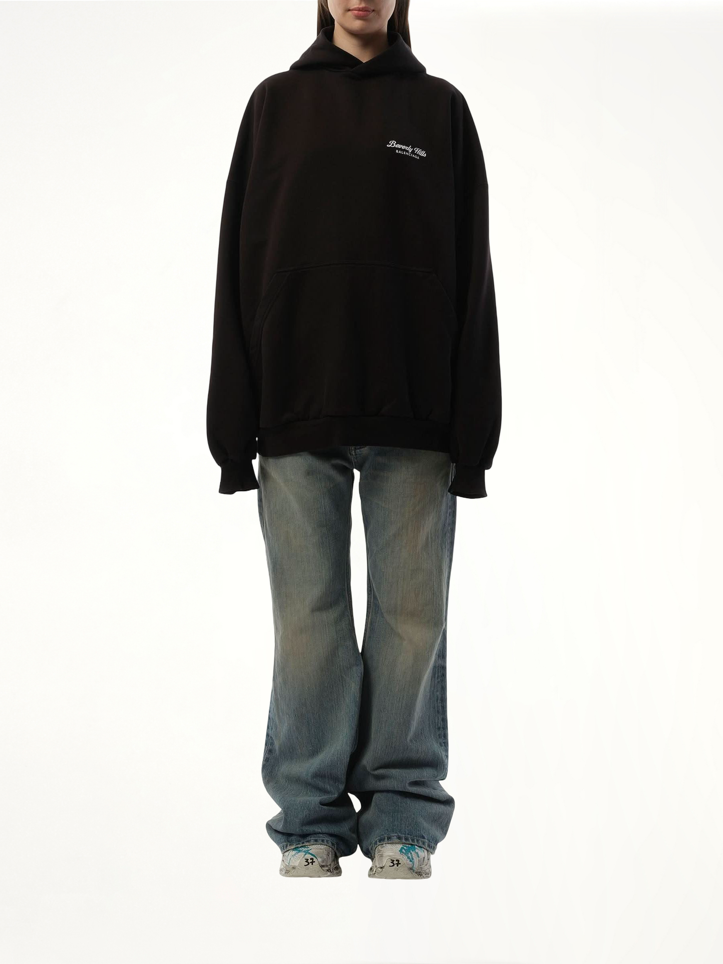 Beverly Hills Large Fit Hoodie in Washed Black