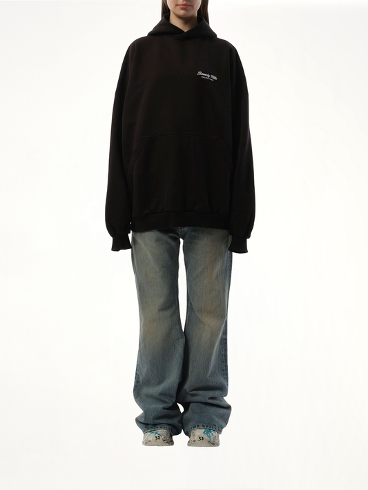 Beverly Hills Large Fit Hoodie in Washed Black