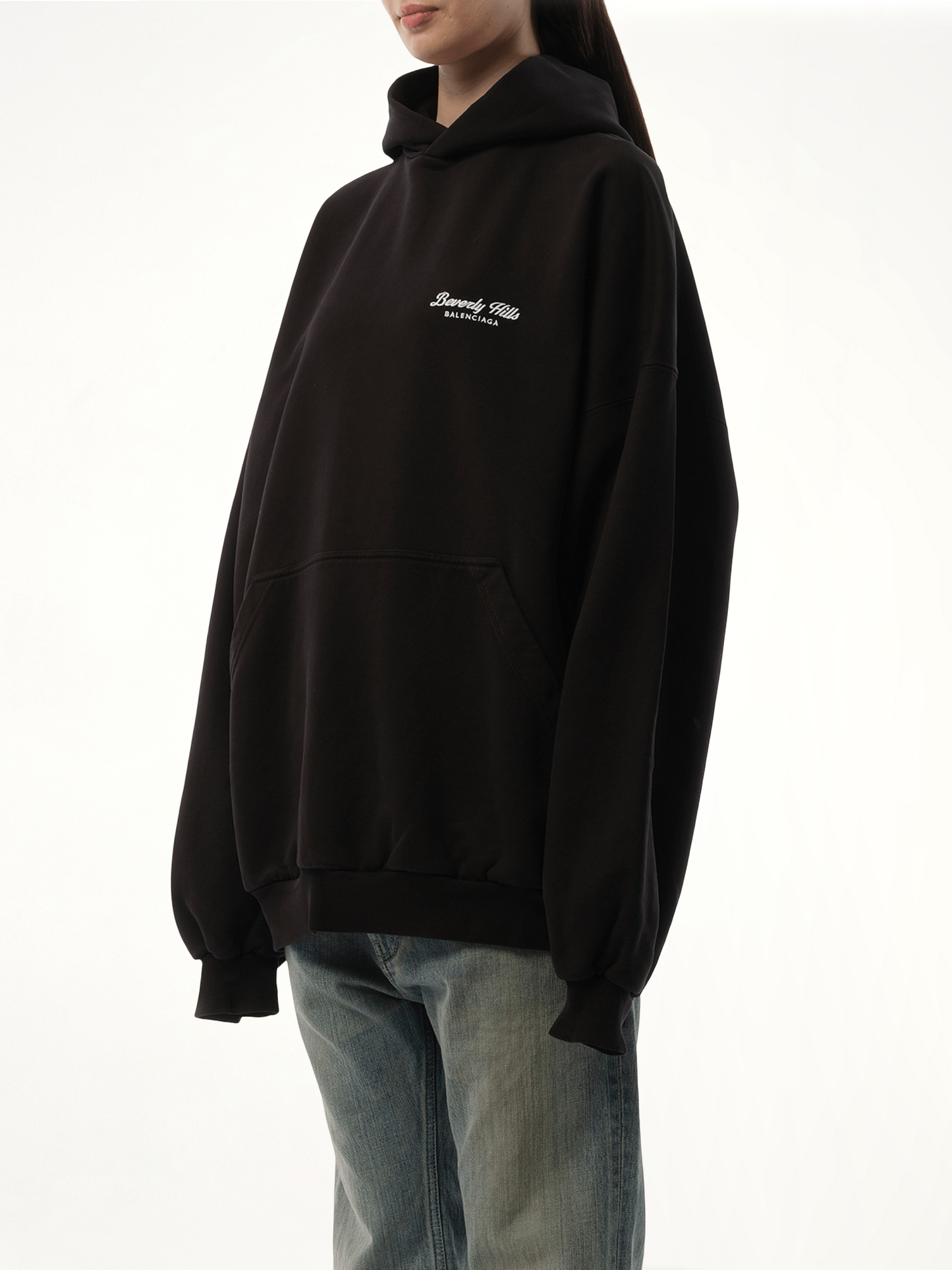 Beverly Hills Large Fit Hoodie in Washed Black