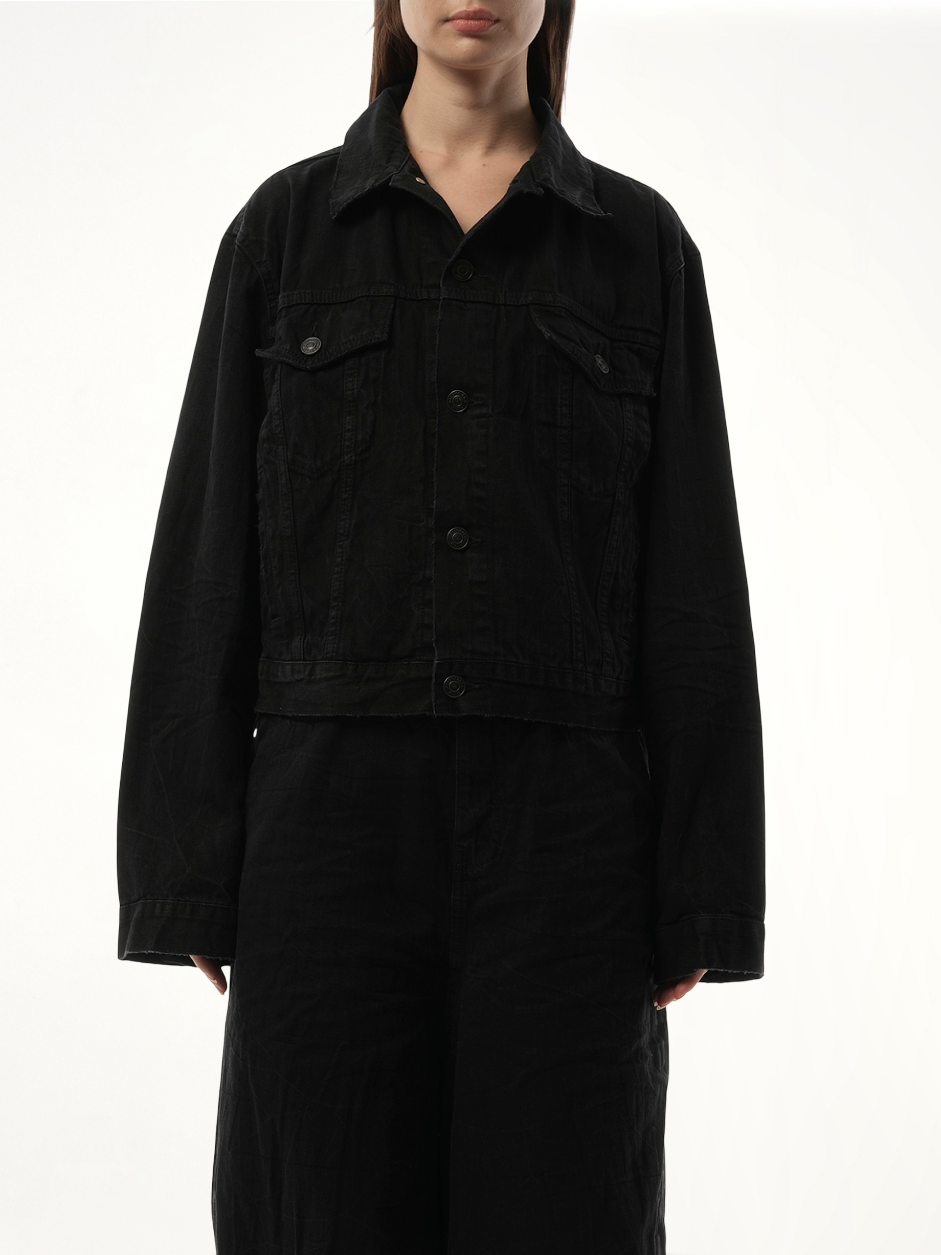 Small Fit Logo Denim Jacket in Black