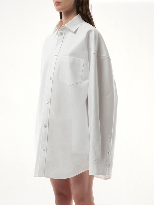 Cotton Poplin Outwear Shirt in White