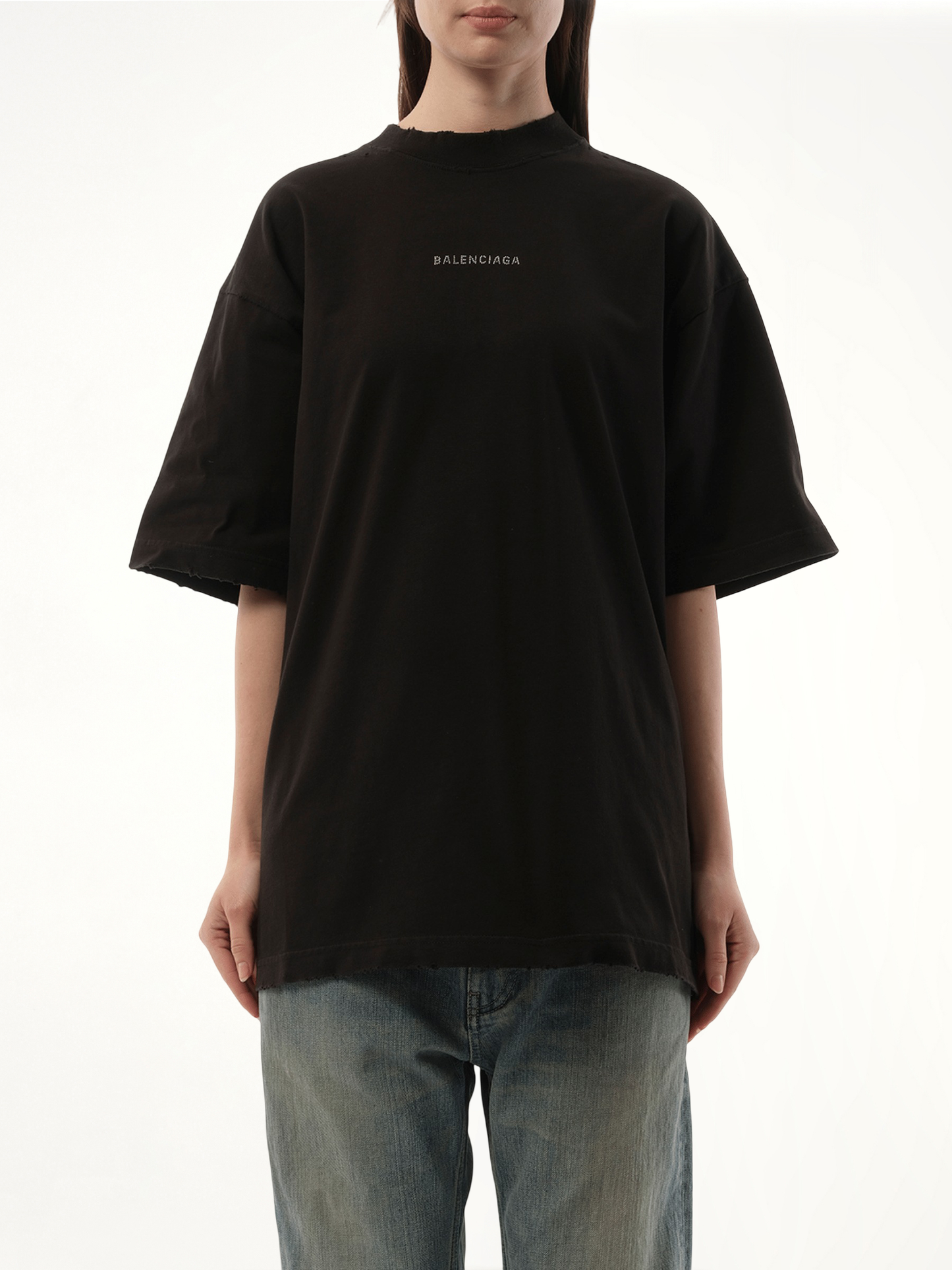 Back Strass Medium Fit T-Shirt in Faded Black