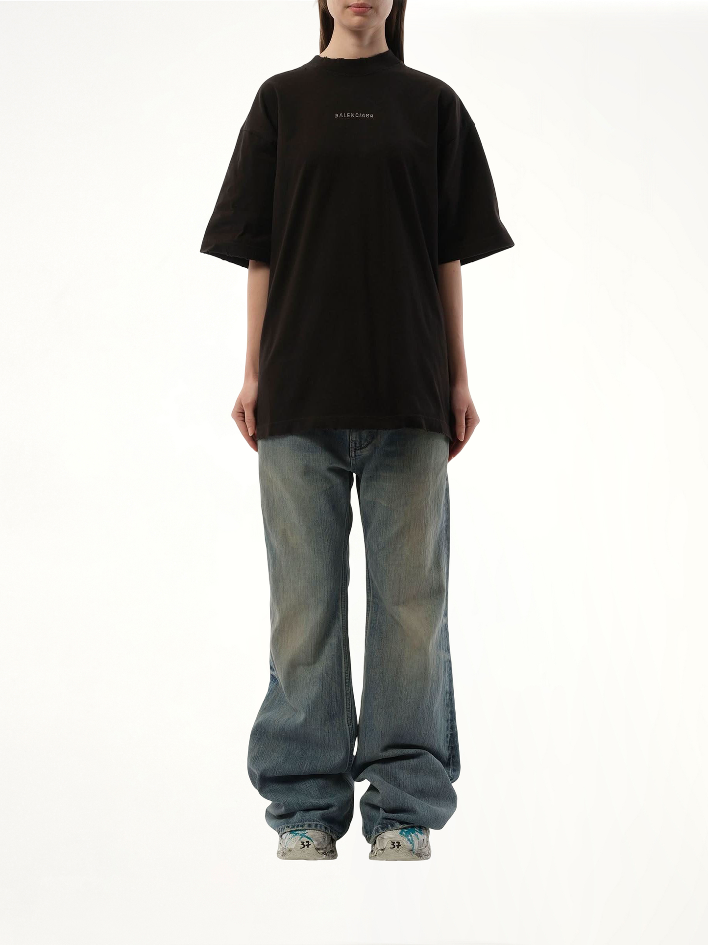 Back Strass Medium Fit T-Shirt in Faded Black