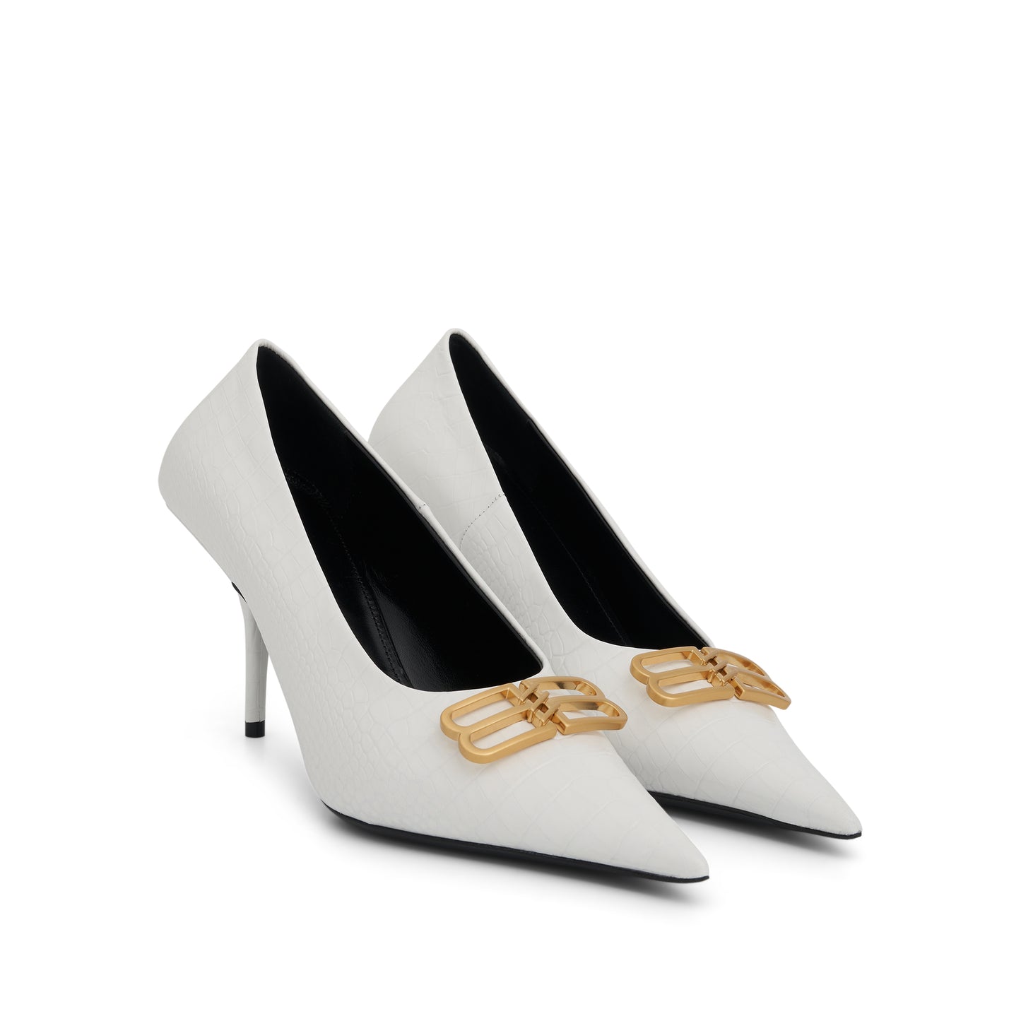 BB Logo Plaque Pointed Toe Pumps in White