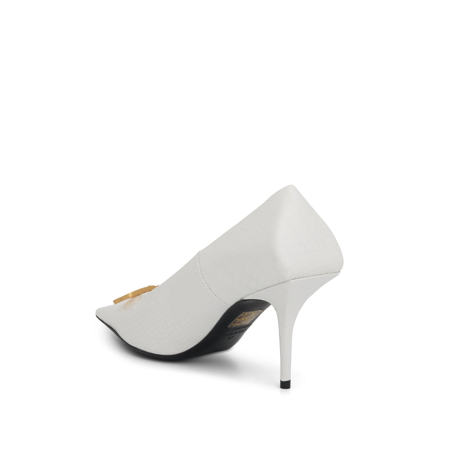 BB Logo Plaque Pointed Toe Pumps in White