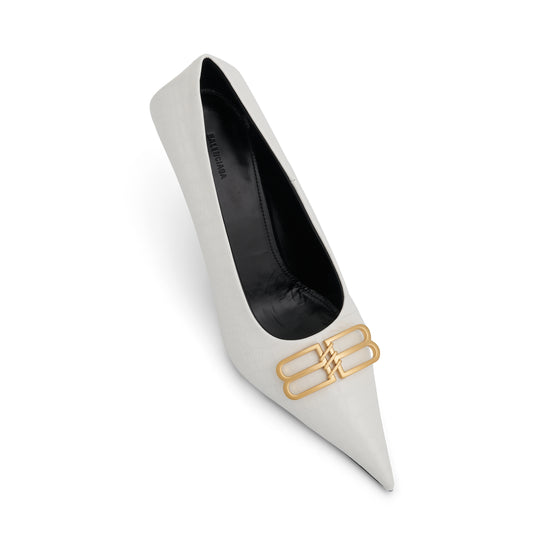 BB Logo Plaque Pointed Toe Pumps in White