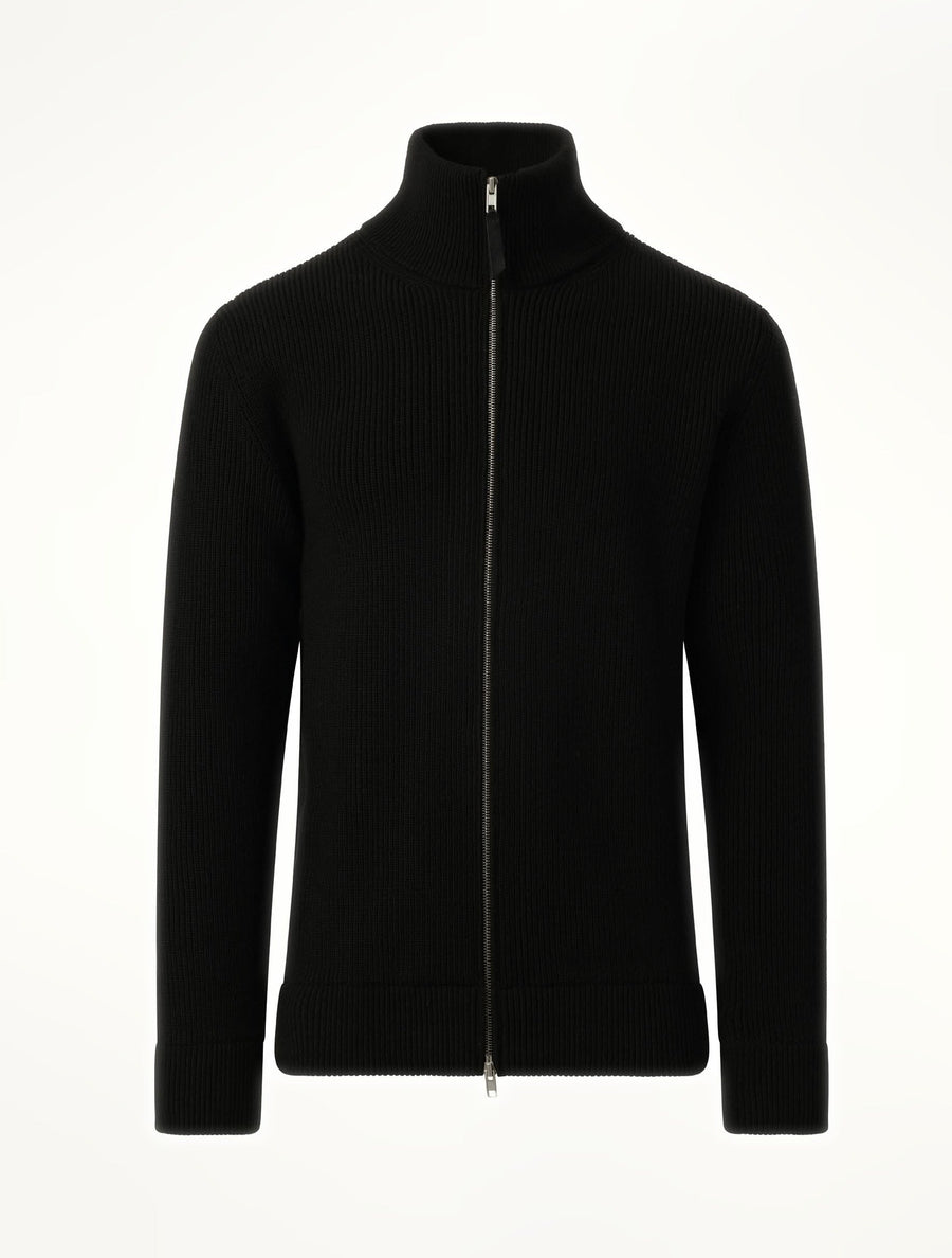 English Rib Zip Cardigan in Black