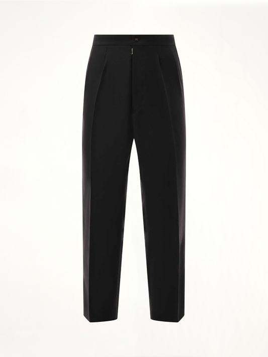 Wool Herringbone Pants in Black