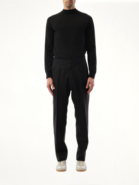 Wool Herringbone Pants in Black