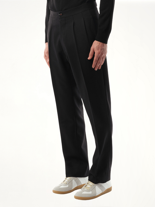 Wool Herringbone Pants in Black