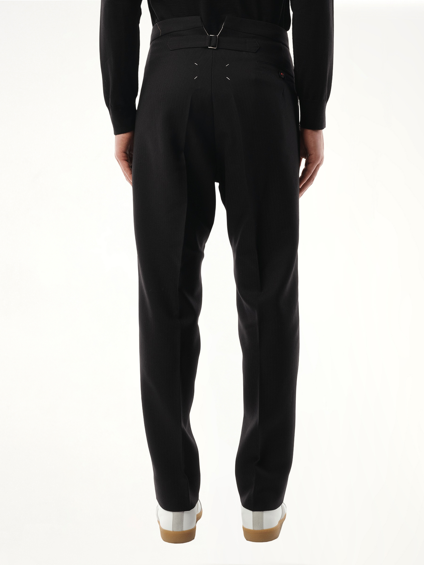 Wool Herringbone Pants in Black