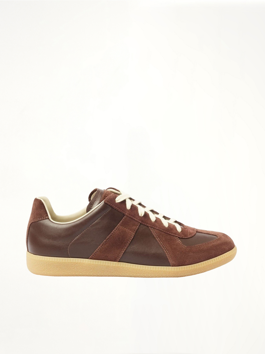 Replica Leather Sneaker in Chic Brown Side View | MAISON MARGIELA