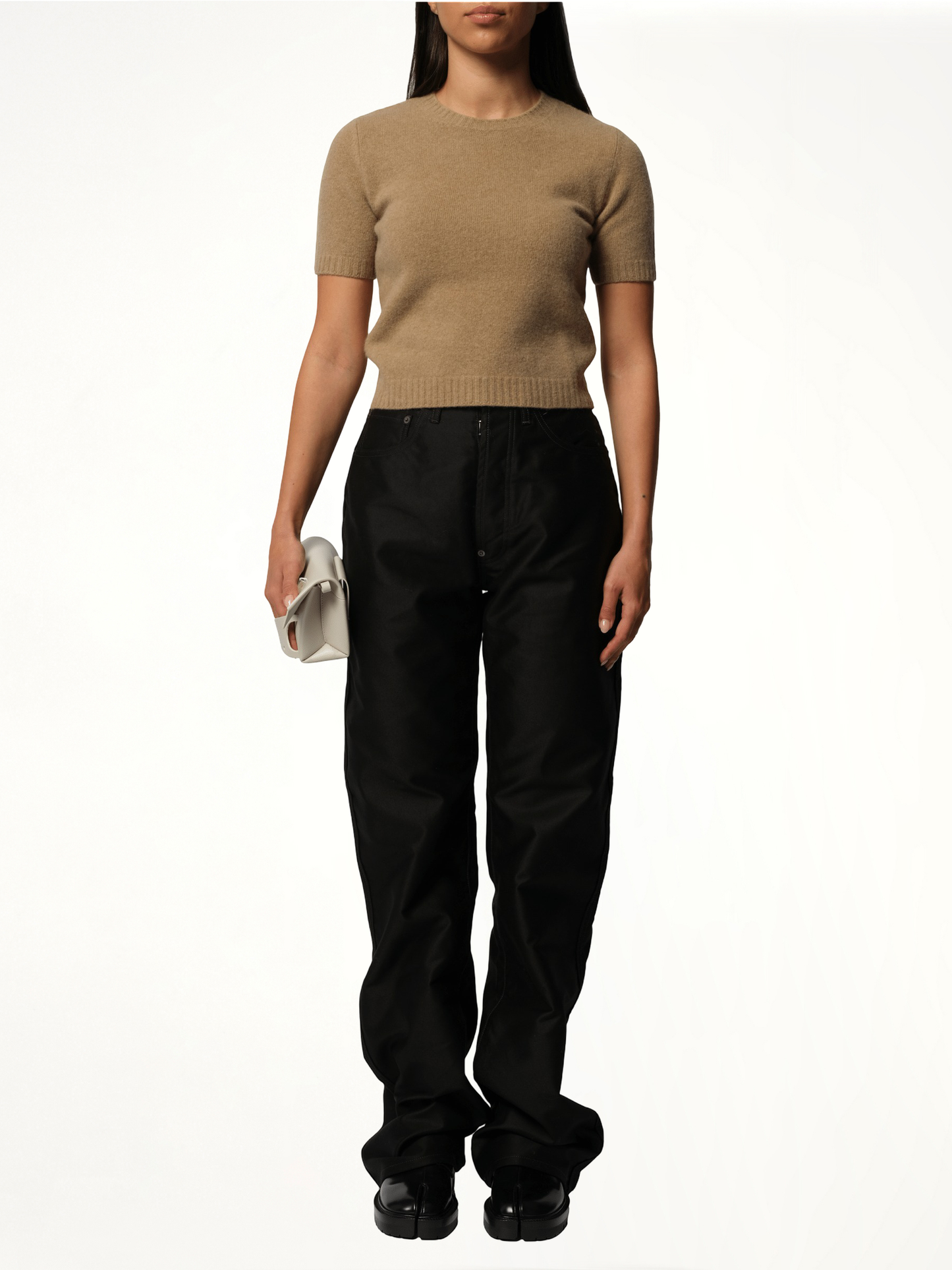 Lambswool Short Sleeve Sweater in Beige