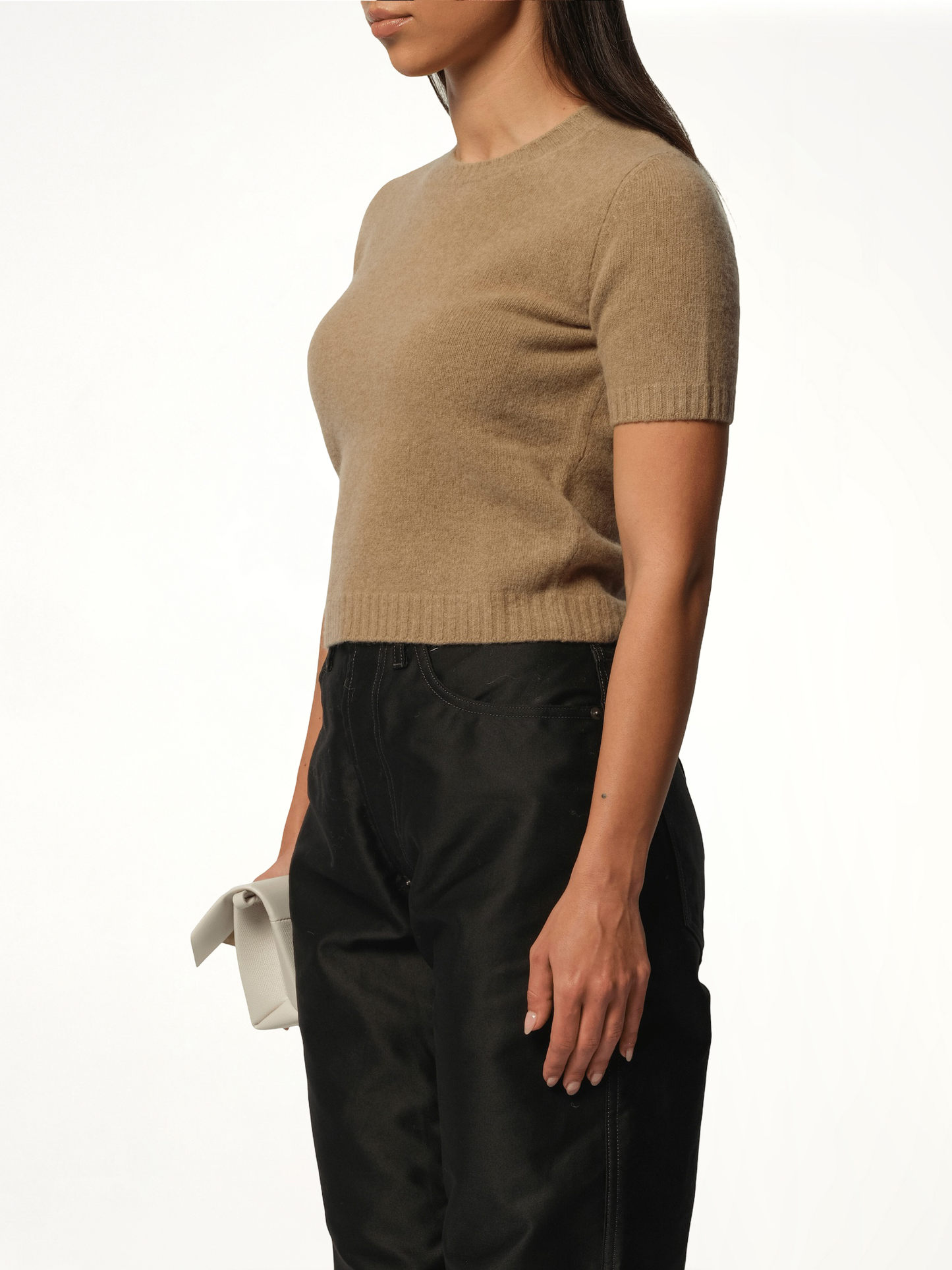 Lambswool Short Sleeve Sweater in Beige