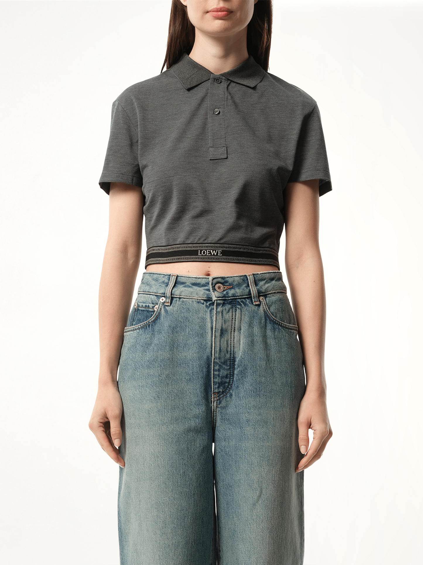 Cropped Polo in Charcoal Melange