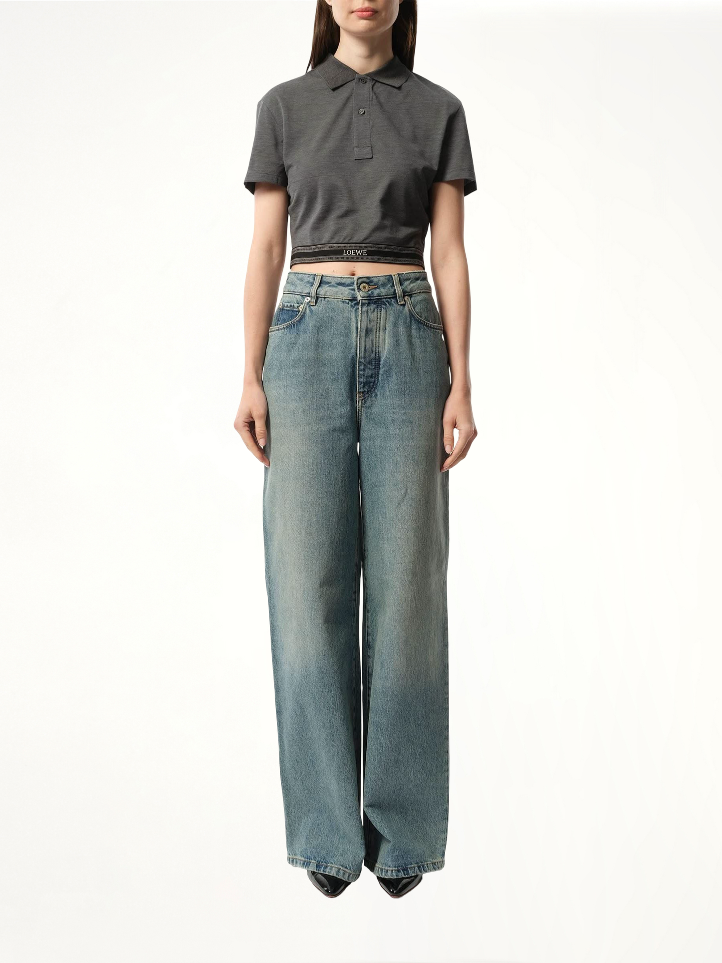 Cropped Polo in Charcoal Melange