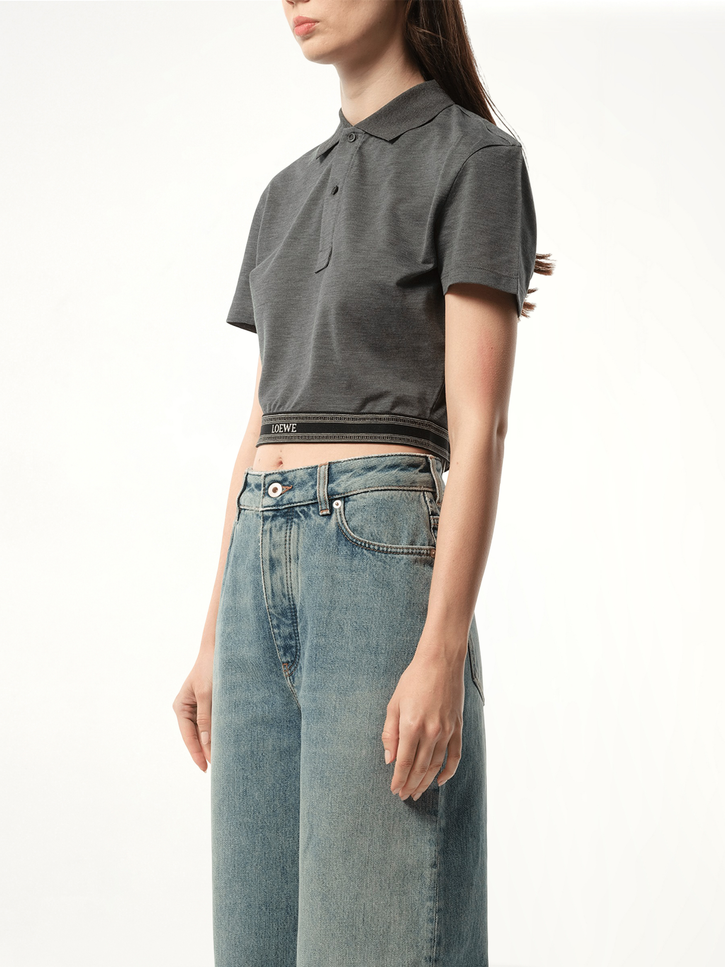 Cropped Polo in Charcoal Melange