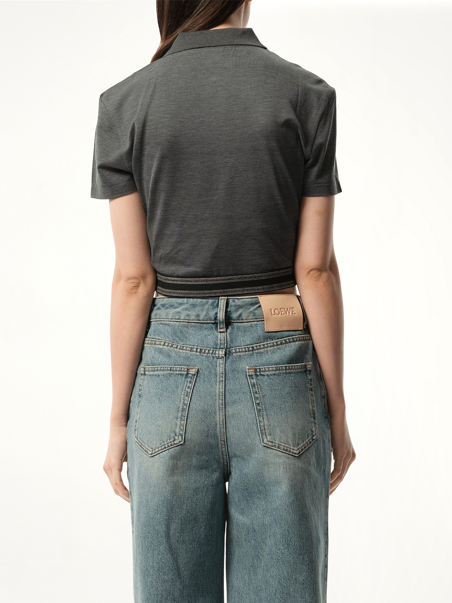 Cropped Polo in Charcoal Melange