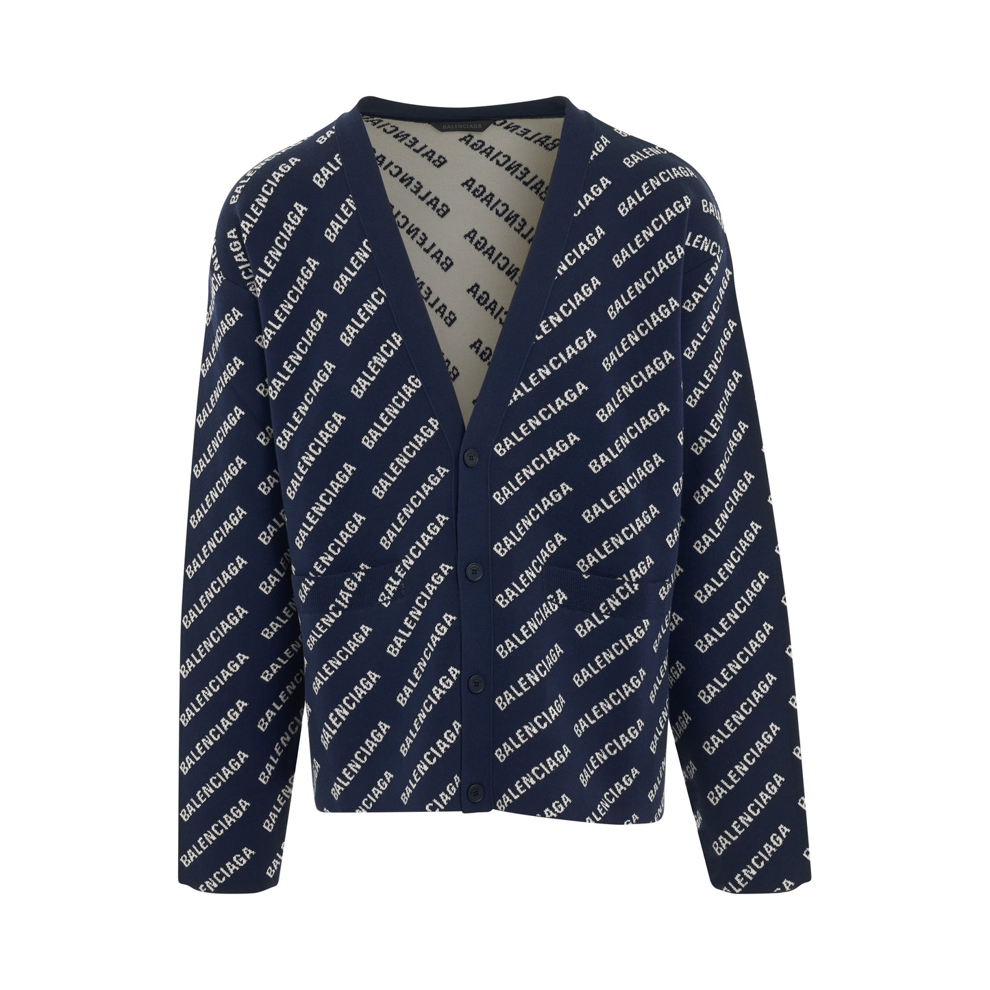 All Over Logo Knit Cardigan in Navy/White