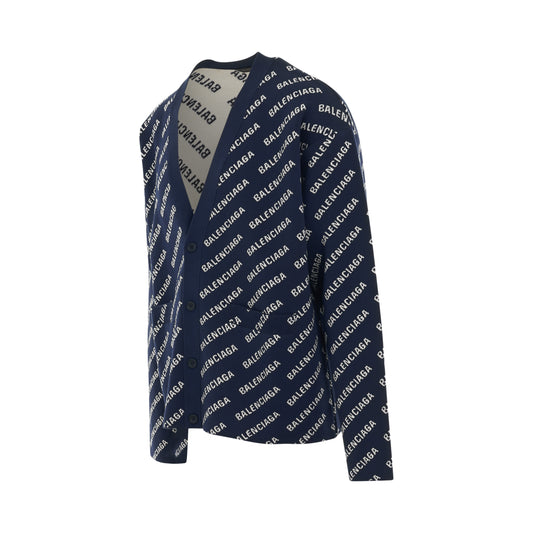 All Over Logo Knit Cardigan in Navy/White