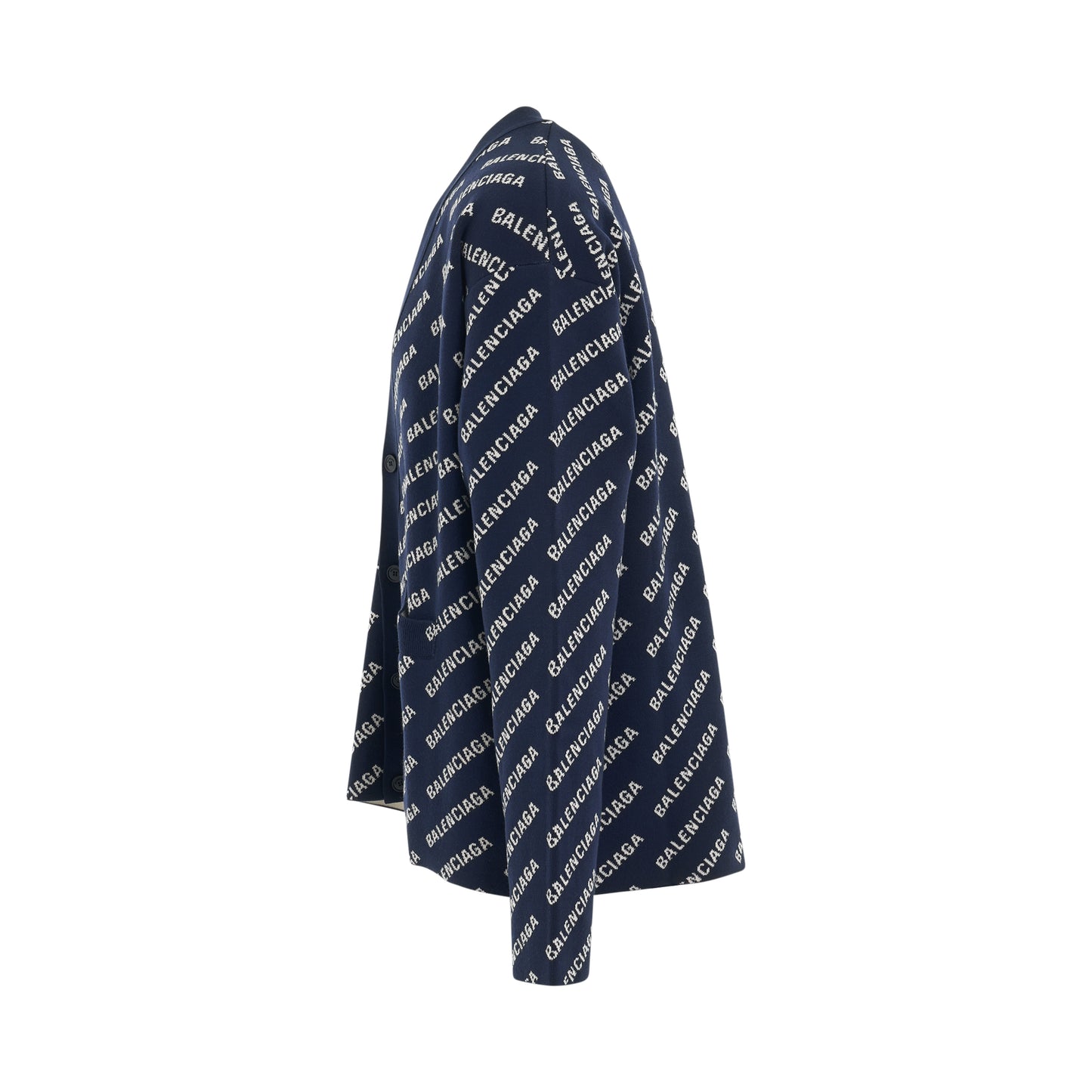 All Over Logo Knit Cardigan in Navy/White