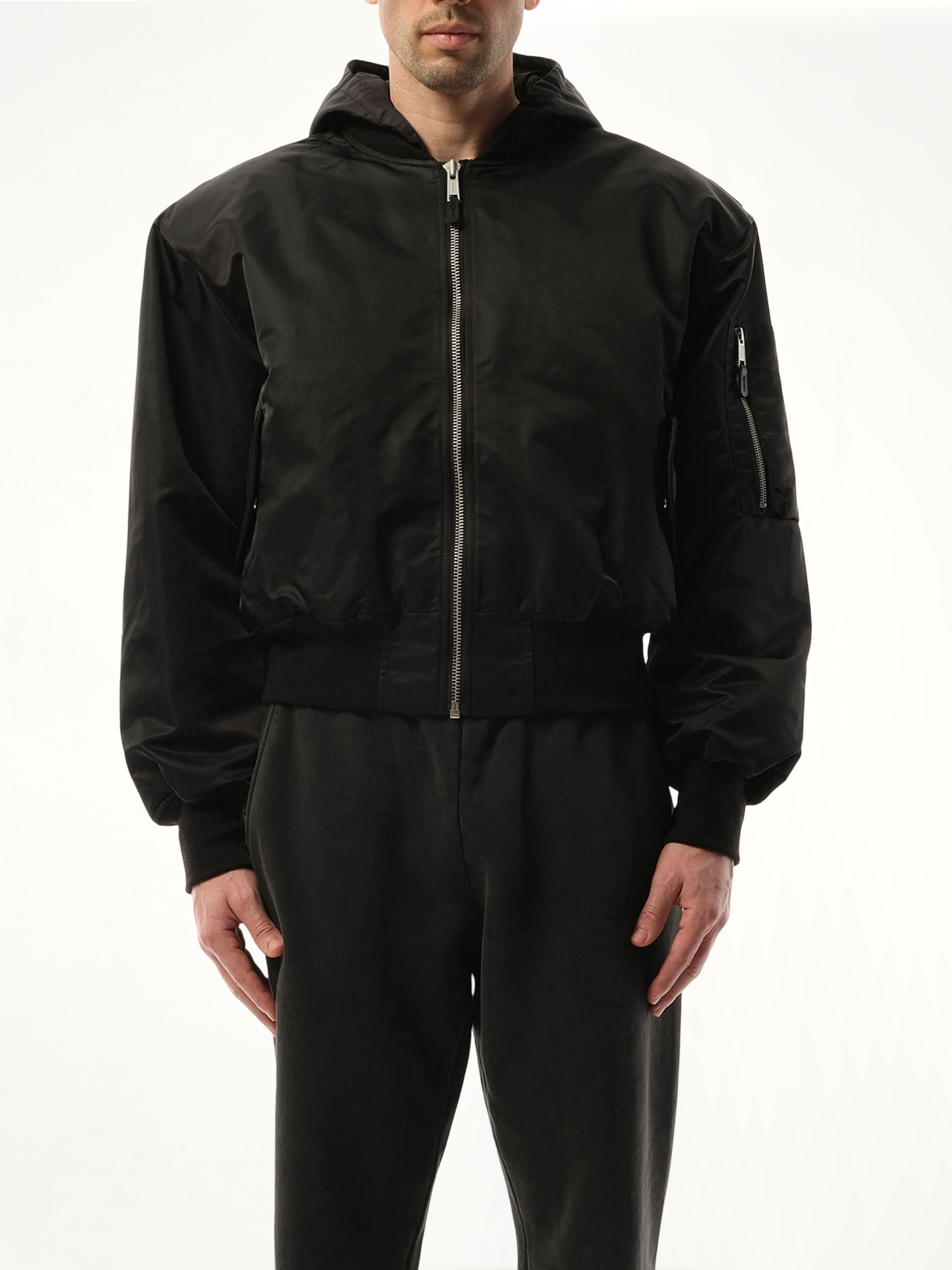 Hooded Broad Bomber Jacket in Oil