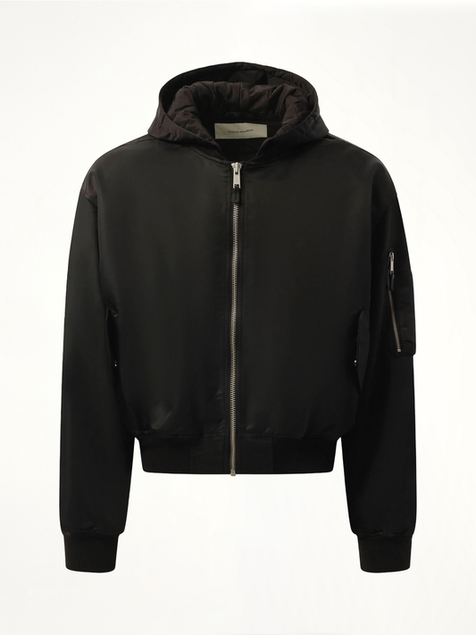 Hooded Broad Bomber Jacket in Oil