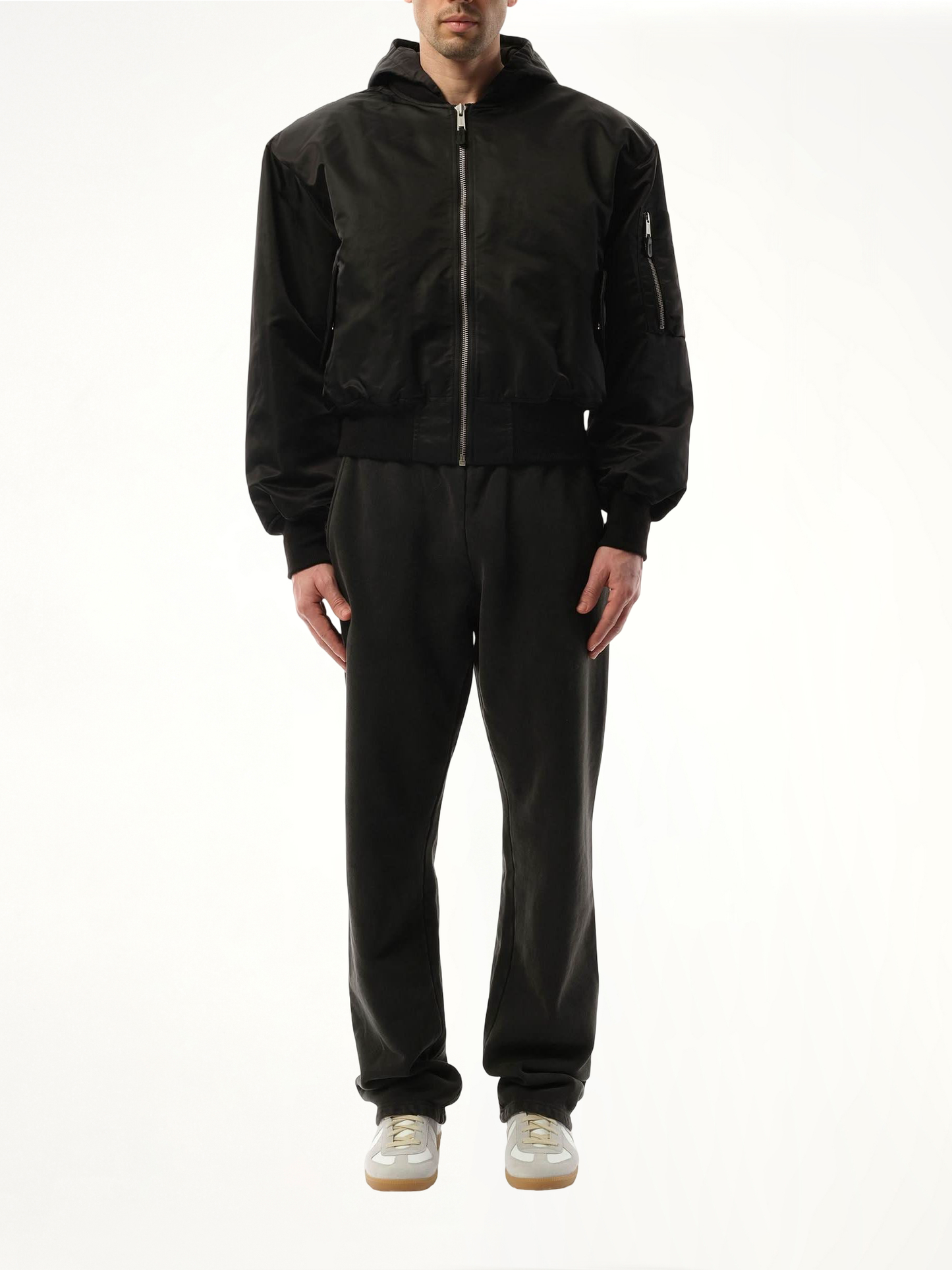 Hooded Broad Bomber Jacket in Oil