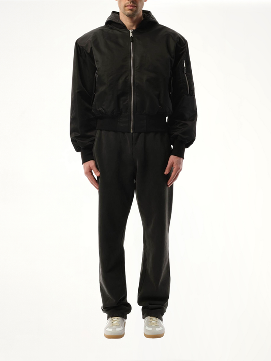 Hooded Broad Bomber Jacket in Oil