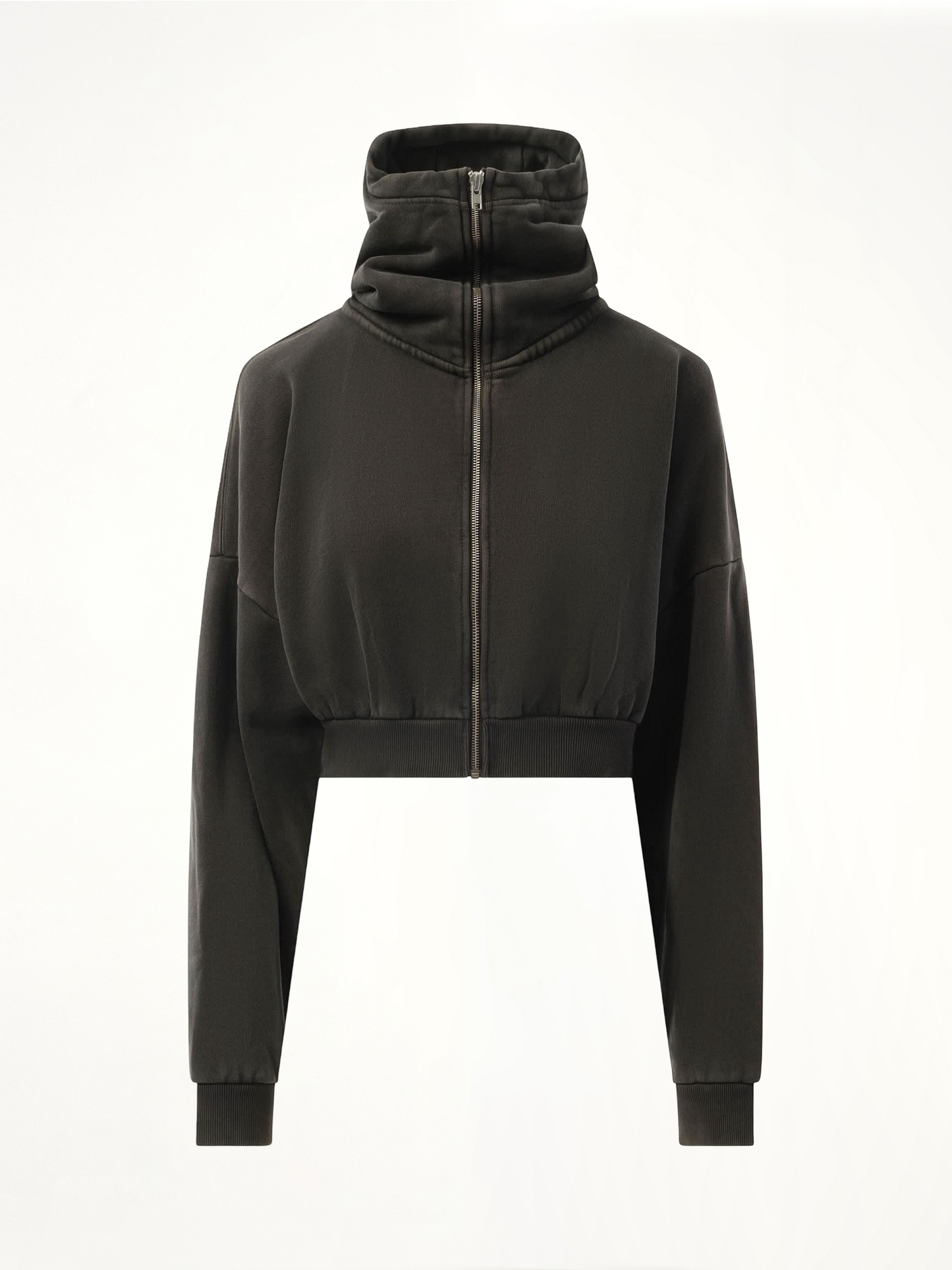 Cropped Full Zip Hoodie in Washed Black