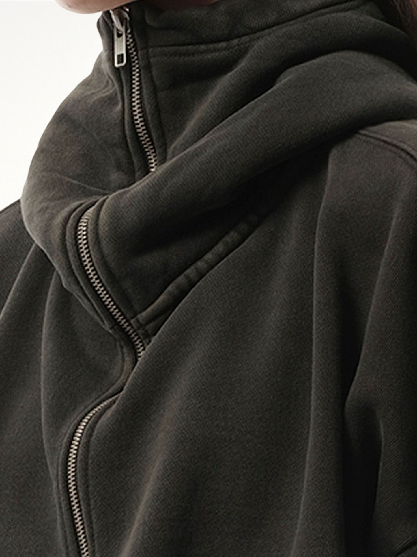 Cropped Full Zip Hoodie in Washed Black