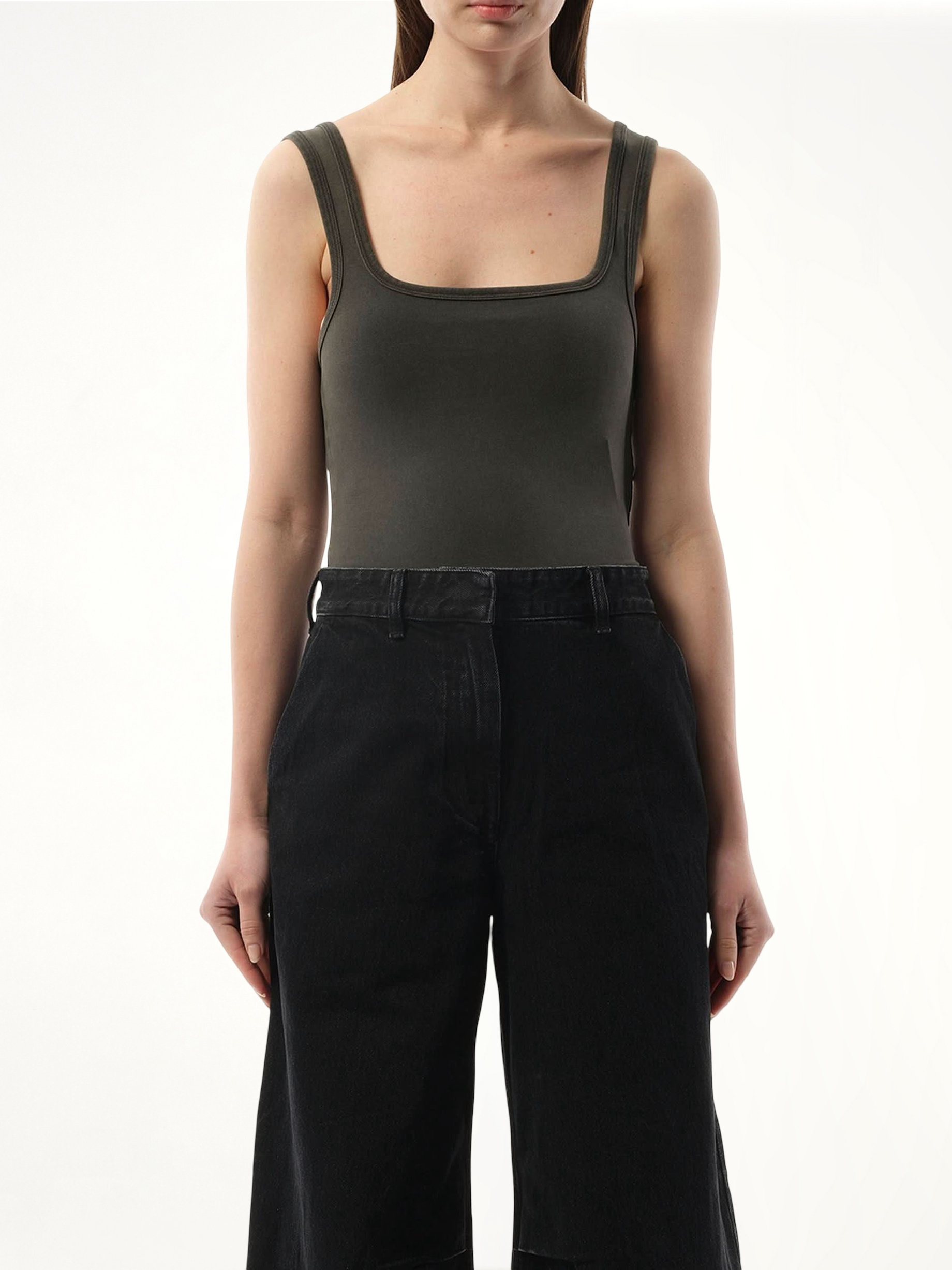 Square Neck Tank Top in Washed Black