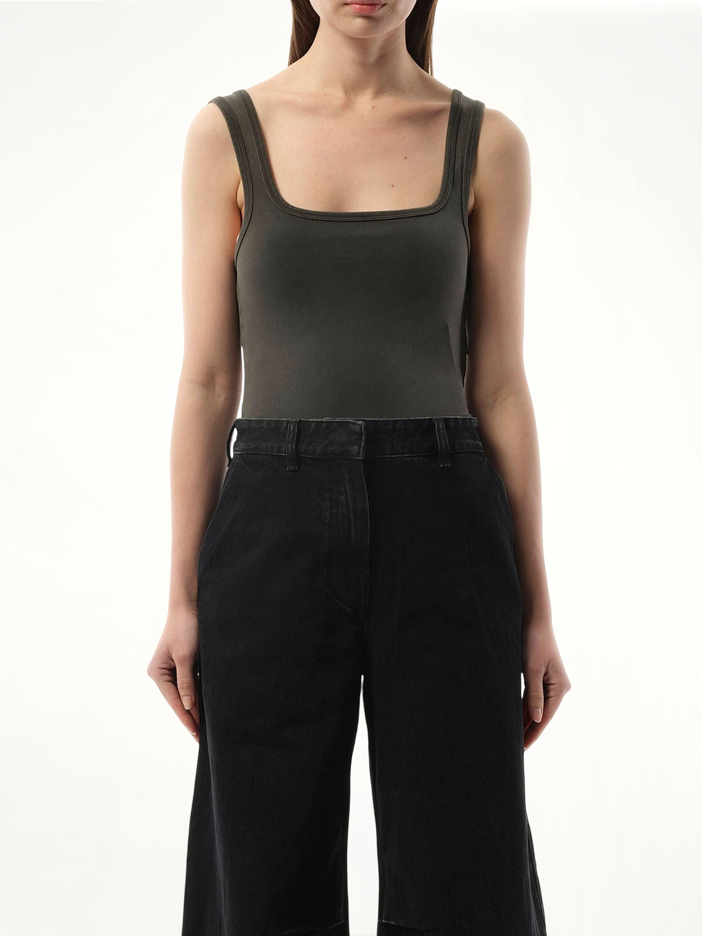 Square Neck Tank Top in Washed Black