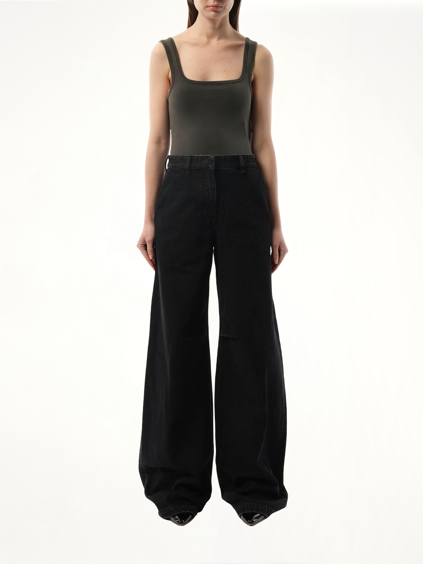 Square Neck Tank Top in Washed Black