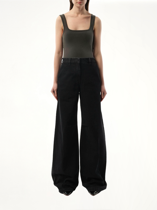 Square Neck Tank Top in Washed Black