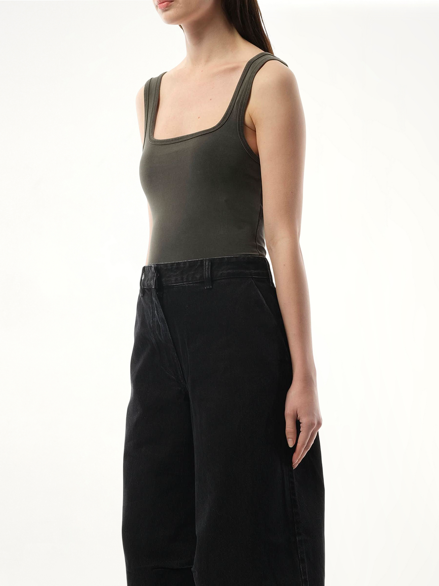Square Neck Tank Top in Washed Black